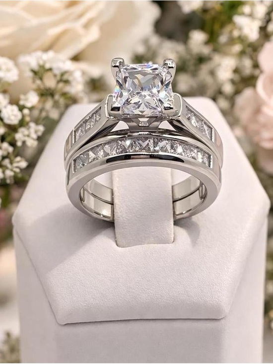 Jewelry - Silver-Tone White CZ Bridal Ring Set - Classic Sparkle Size 10